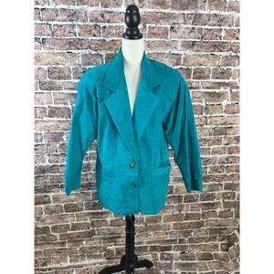 Vintage Diversity Teal Genuine Leather Blazer‎ Jacket Medium 1987-1992 w/ Tag